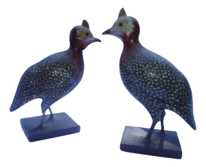 Antique Wooden Guinea Fowls, 1890s, Set of 2