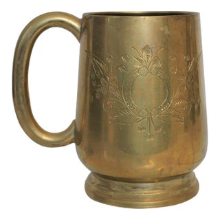 Vintage Etched Brass Mug For Sale