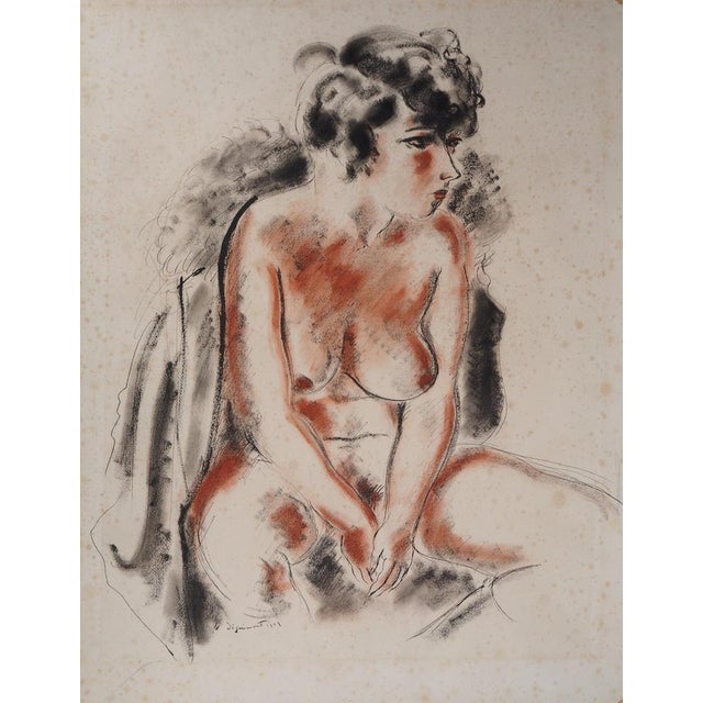 André Dignimont, Nude in a Wool Coat, Original Signed Watercolor For Sale - Image 8 of 8