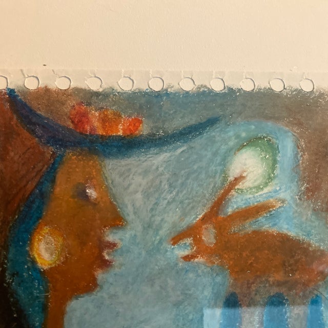 Abstract 1970’s Original Abstract Woman With Dog Pastel Drawing Framed For Sale - Image 3 of 4