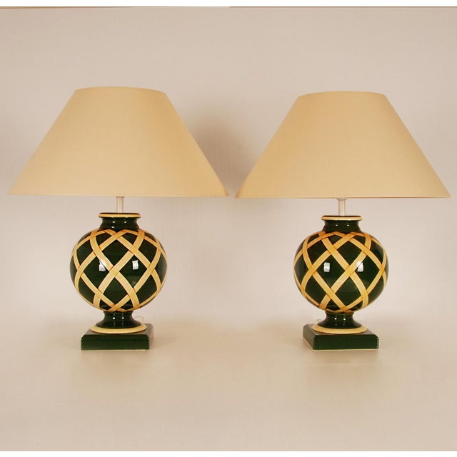 Vintage French Table Lamps Country Style Table Lamps Green Cream English - A Pair For Sale - Image 12 of 12