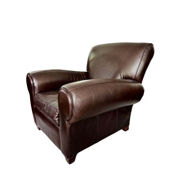 Brown Manhattan Roll Arm Top-Grain Leather Club Chair & Ottoman – Mitchell Gold + Bob Williams for Pottery Barn For Sale - Image 8 of 12