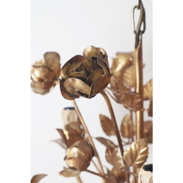 Hollywood Regency Golden 5-Light Rose Chandelier, 1960 For Sale - Image 6 of 16