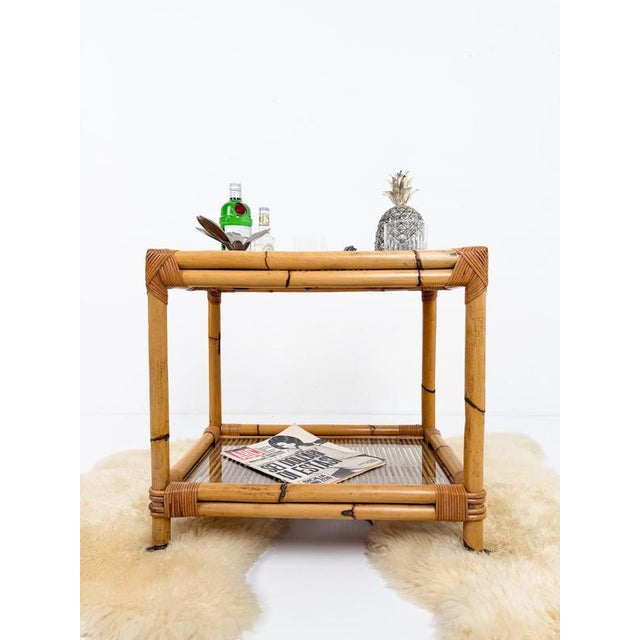 Wood Mid-Century Modern Italian Bamboo Cane and Rattan Bar Cart, 1970s For Sale - Image 7 of 18