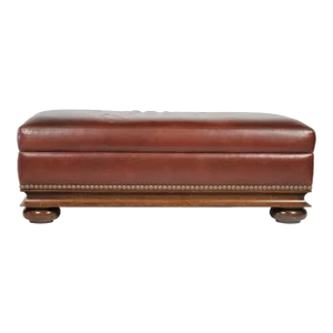 1990s Vintage Custom-Designed Rectangular Ottoman Bench With Leather Upholstery and Nailhead Trim