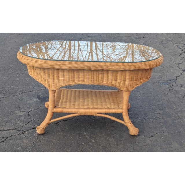 Boho Chic Vintage Wicker Coffee Table Circa 1980s For Sale - Image 3 of 10