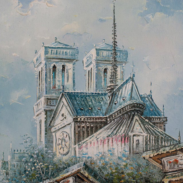 1980s Vintage Paris Painting, French, Oil on Canvas, Notre Dame, Signed, Original Art For Sale - Image 5 of 10