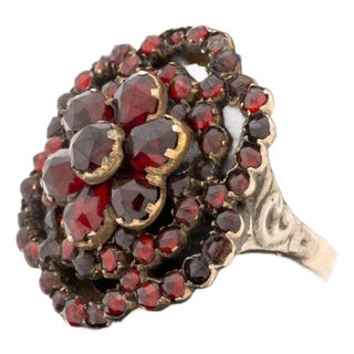 Victorian Gold, Silver, and Garnet Cluster Ring For Sale