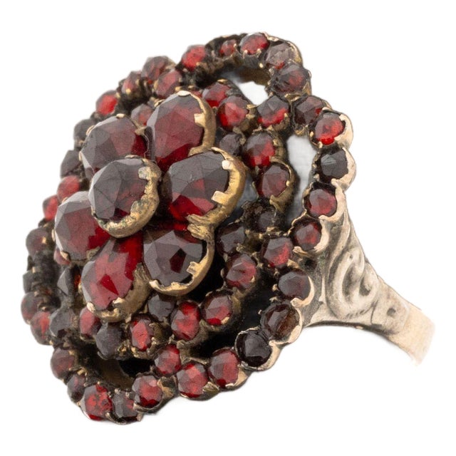 Victorian Gold, Silver, and Garnet Cluster Ring For Sale