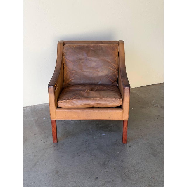 1960s Original Børge Mogensen Leather Armchair – Vintage Danish Mid Century Lounge Chair – Fredericia Stolefabrik 1960s For Sale - Image 5 of 9