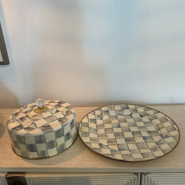 American Mackenzie Childs Sterling Check Cake Carrier For Sale - Image 3 of 10