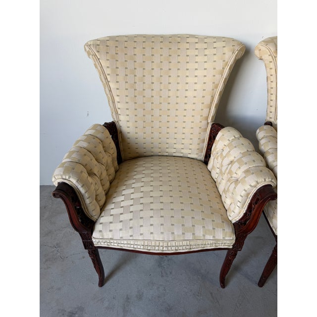 Wood Vintage Regency Revival Carved Wood Armchairs – A Pair For Sale - Image 7 of 17