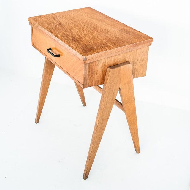 Mid-Century Modern Vintage Oak Console or Side Table with Compass Legs, France, 1960s For Sale - Image 3 of 14