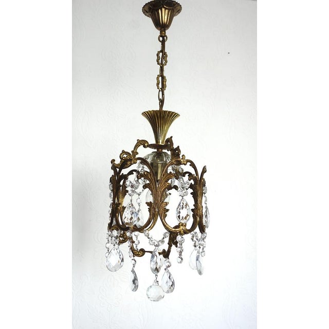 French Art Deco Brass Crystal Chandelier, 1940s For Sale - Image 13 of 13
