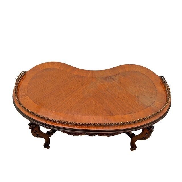 Antique French Coffee Table Kidney Shape Carved Scroll Work, Bottom Shelf Petite For Sale In Palm Springs - Image 6 of 11