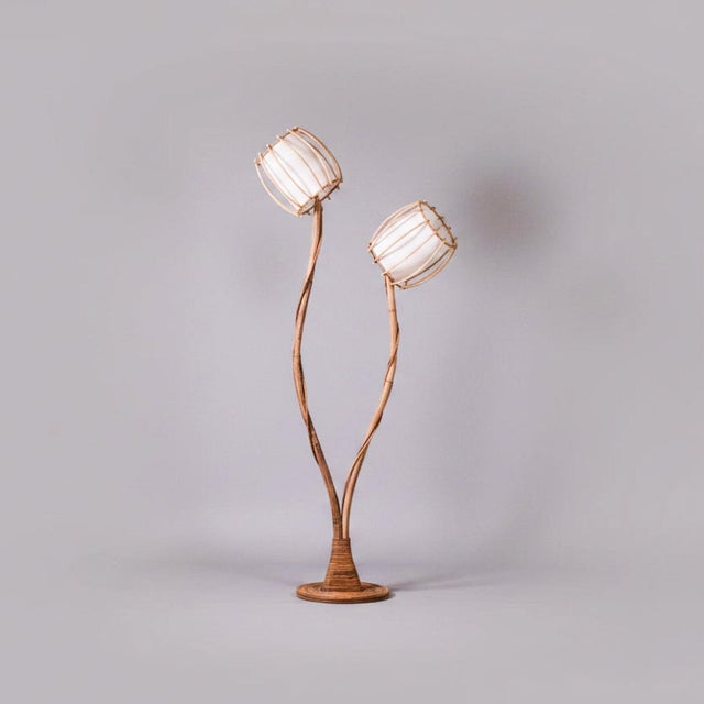 Wood Rattan Floor Lamp Calyx - Handcrafted Natural Pencil Reed Tall Standing Lamp For Sale - Image 7 of 14