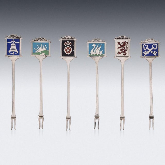 Vintage English Silver Cased Pub Sign Cocktail Picks, 1952, Set of 6 For Sale - Image 3 of 18