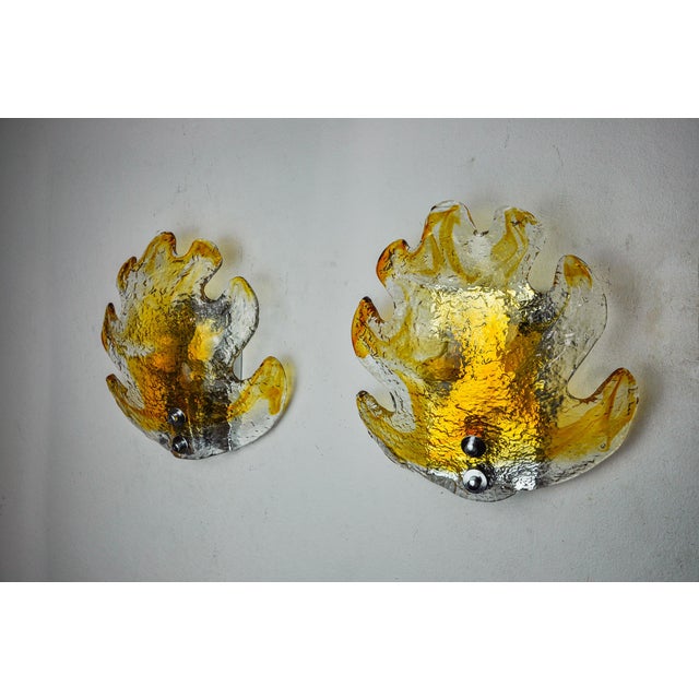 1970s Leaf Wall Lights in in Orange Frosted Glass from Murano Mazzega, 1970, Set of 2 For Sale - Image 5 of 8