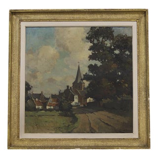 Herman Verbaere, Flemish Landscape / Village Scene, Oil on Canvas, 1950s For Sale