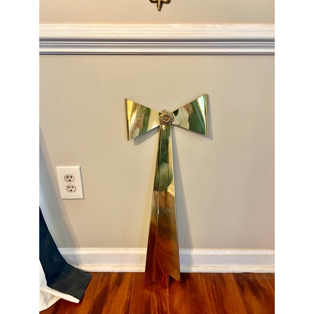 Vintage Brass Bow & Ribbon Wall/Door Hanging 26” For Sale - Image 6 of 7