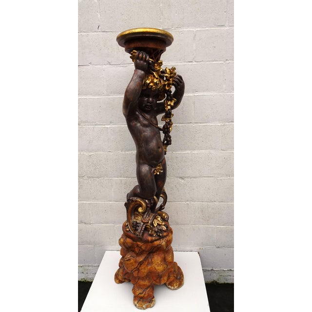 Italian Gilded and Carved Wooden Cherub Pedestal Plant Stand, 1970s For Sale - Image 15 of 18