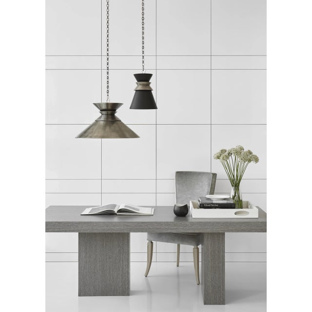 Modern Chapman & Myers for Visual Comfort Signature Alborg Small Stacked Pendant in Antique Nickel with Matte Black Shade For Sale - Image 3 of 4