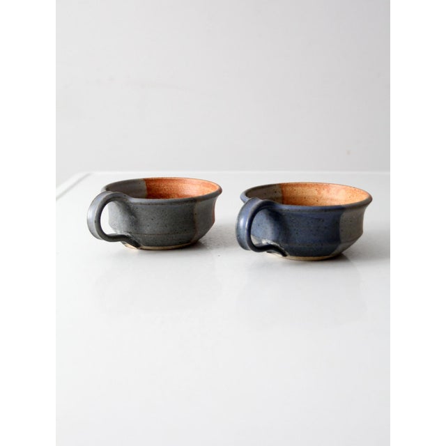 Contemporary Vintage Studio Pottery Soup Cups Pair For Sale - Image 3 of 12