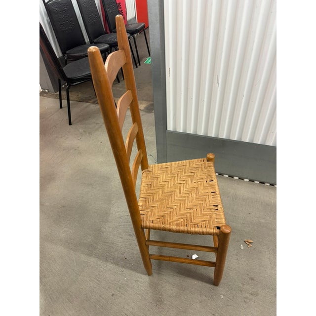 1960s Danish Mid-Century Modern-Ladder-Back Dining Chair W/ Herringbone Woven Ratan Seat For Sale - Image 5 of 6