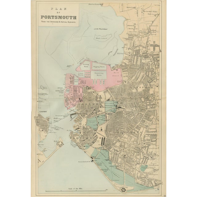 Antique Town Map of Portsmouth by George W. Bacon, 1885 For Sale