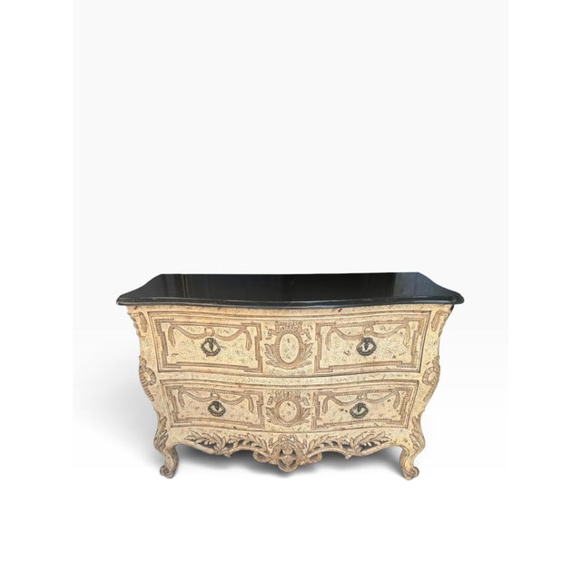 French Provincial Vintage French Provincial Rococo Style Console Table With Black Top For Sale - Image 3 of 15