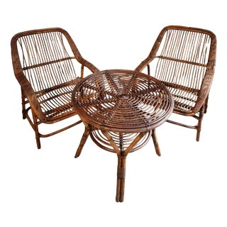 Vintage Rattan Lounge Set, France, 1940s, Set of 3 For Sale