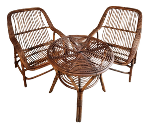 Vintage Rattan Lounge Set, France, 1940s, Set of 3