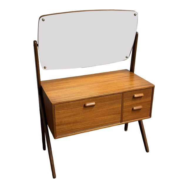 Danish Modern Teak Dressing Table Vanity With Mirror, Olholm Mobelfabrik 1960's, Attributed For Sale