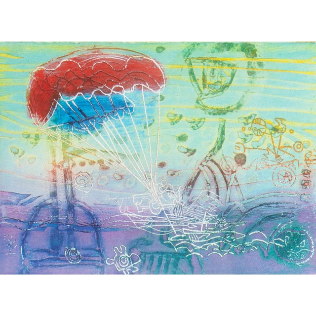An abstract intaglio print by the Japanese artist Shoichi Hasegawa (1929-2023). This abstract work depicts a water scene...