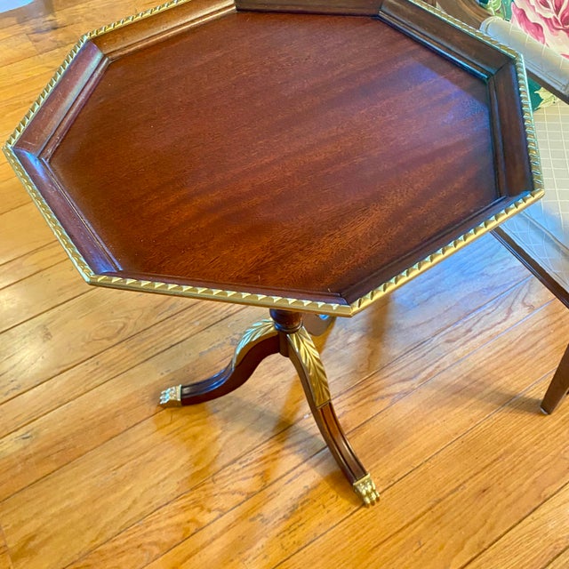 Octagonal Pedestal Mahogany and Cherrywood Side Table With Gold Accents For Sale - Image 9 of 9