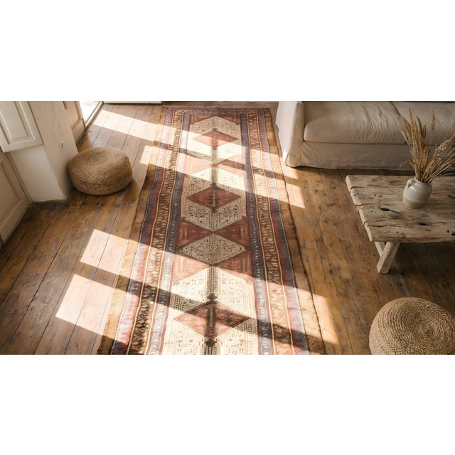 Gorgeous Ivory Background Color With Diamond Pattern Antique Persian Serab Hallway Runner For Sale In New York - Image 6 of 7