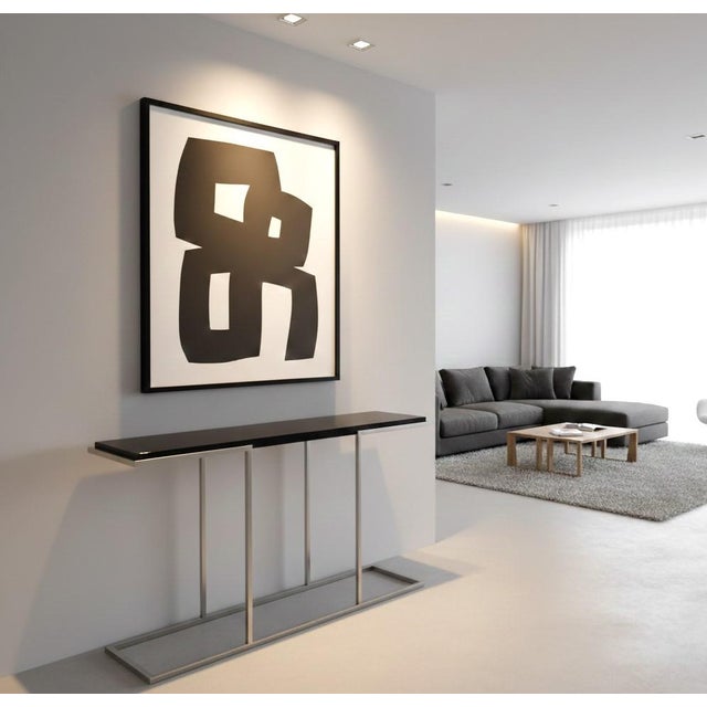 The 1980s-Design Console Table in Vintage Satin Steel The 1980s-design console table in satin steel is a vintage icon for...