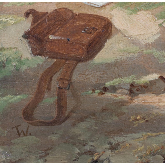 Textile 19th Century Genre Scene " Curiosity Unsealed" Oil on Canvas Attributed to Thomas Webster (English 1800-1880) For Sale - Image 7 of 12