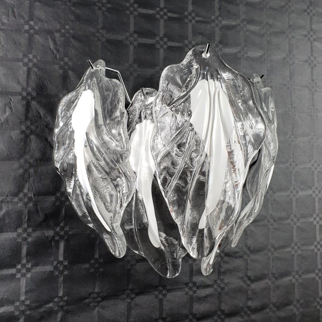 Vintage Wall Sconce with Handmade Murano Glass Leaves, 1981 For Sale - Image 4 of 6