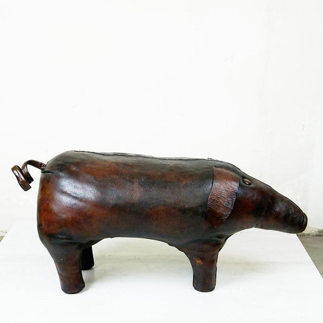 Brown Vintage Leather Pig Ottoman attributed to Dimitri Omersa, 1960s For Sale - Image 8 of 14