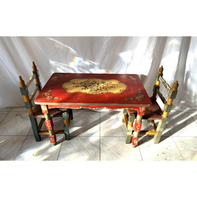 1920s Antique German Folk Art Child’s Table & Chairs For Sale - Image 5 of 7