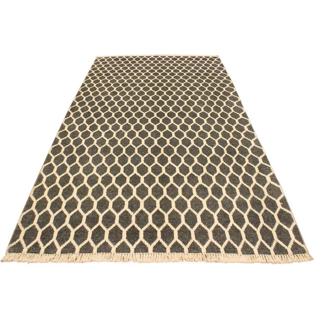 1990s 1990s Boho Chic Modern Gray/Ivory Wool & Silk Rug - 4'1 X 6'5 For Sale - Image 5 of 8