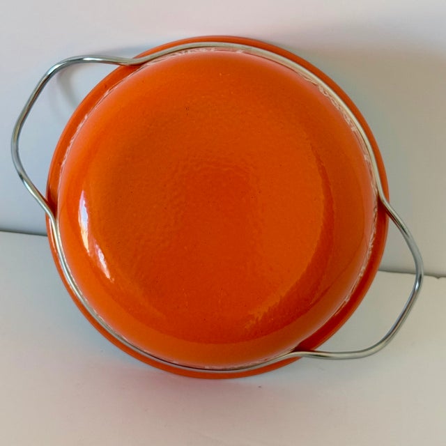 1960s Mid-Century Modern Catherineholm Rune Fence Post Sticks Casserole Dutch Oven W Lid Orange & White For Sale - Image 11 of 13