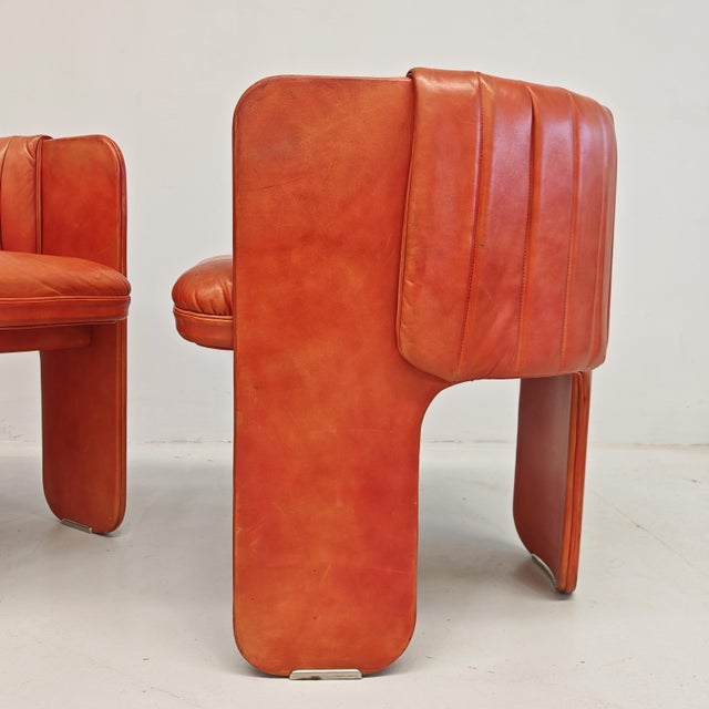 Poltrona Frau Leather Dinette Tub Chairs by Luigi Massoni for Poltrona Frau, 1970s, Set of 2 For Sale - Image 4 of 18