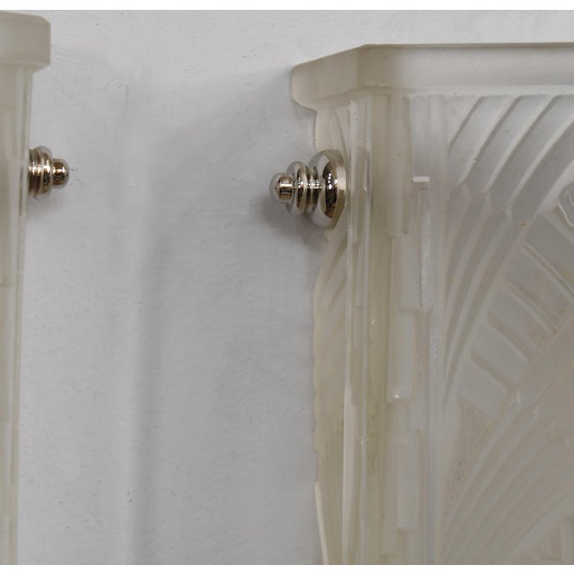 Hettier Vincent & Hanots French Art Deco Frosted Glass Pocket Wall Sconces 1930s - A Pair For Sale - Image 6 of 14