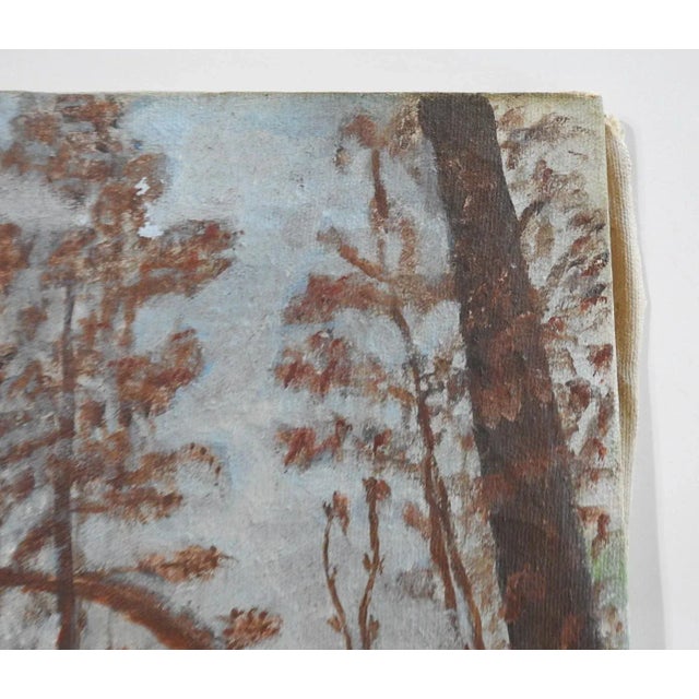 1956 oil on canvas tonal winter landscape in browns and blues painting. Signed P. H. Long lower right corner, dated on...