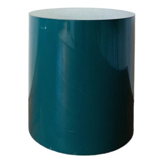 Postmodern Teal Laminate Cylinder Side Table, Italian Style, C. 1980s For Sale