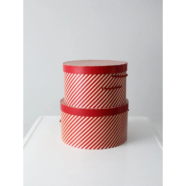 Vintage Candy Cane Stripe Hat Boxes Pair For Sale - Image 10 of 13