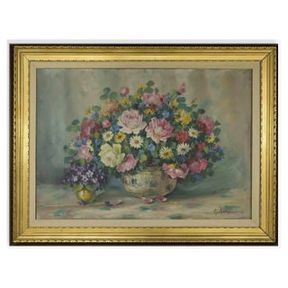 Giuseppe Salvini, Still Life of Flowers, Oil on Canvas, Mid-20th Century, Framed For Sale