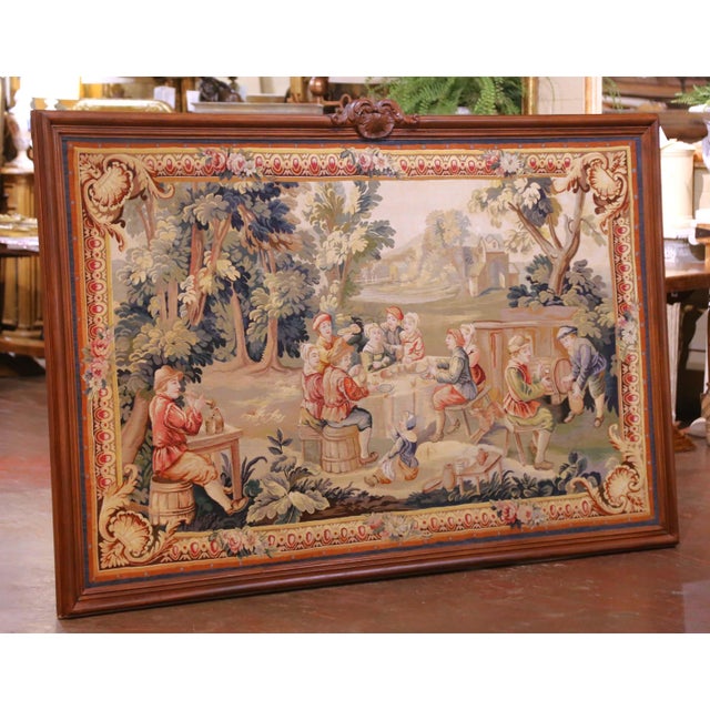 French 19th Century French Aubusson Tapestry in Oak Frame in the Manner of D. Teniers For Sale - Image 3 of 13
